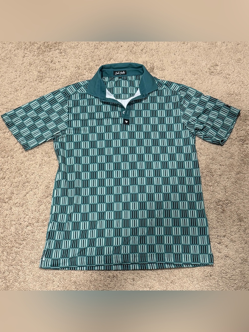 Bad Birdie Golf Polo Shirt Men’s Medium Teal Geometric Print Performance Stretch